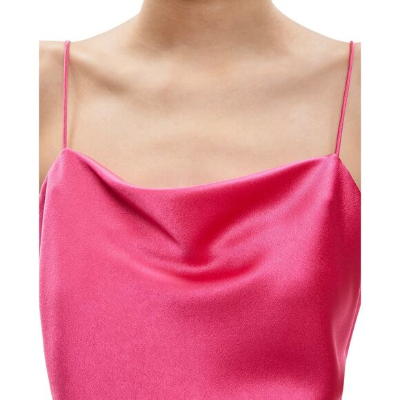 Alice + Olivia Harmon Candy Pink Satin Cami Top Sz Medium Cropped Cowl Neck Tank - Picture 10 of 16